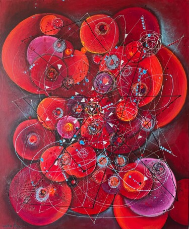 PAS SAGE, tableau abstrait, cercles rouges